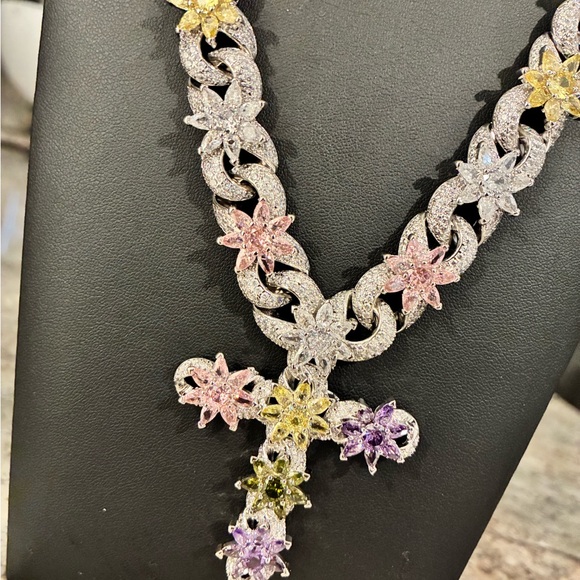 Moissanite Flower Cross Chain